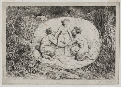 Bacchanalien: Nymphe unterstützt von zwei Satyrn, 1763 von Jean Honore Fragonard