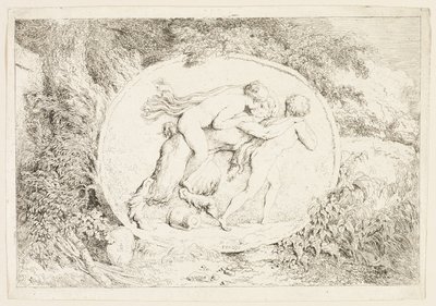 Nymphe reitet auf dem Rücken eines Satyrs, aus Bacchanales oder Satyrspiele von Jean Honore Fragonard