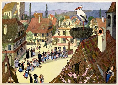 Mein Dorf, die, die nicht vergessen: Die Ankunft des Storches von Jean Jacques (1873 1951) Waltz