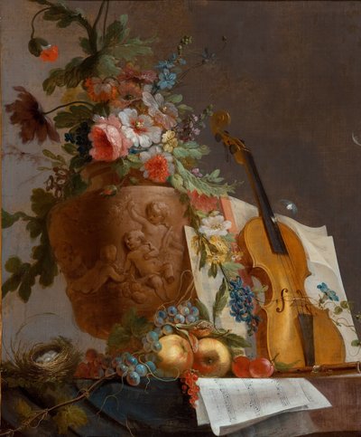 Stillleben mit Blumen und einer Geige, ca. 1750 von Jean Jacques Bachelier
