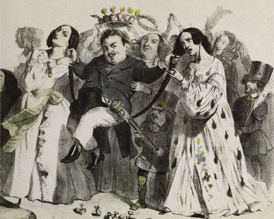 Honoré de Balzac, der produktivste unserer Autoren, unterstützt und gekrönt von Frauen, 1839 von Jean Jacques Grandville