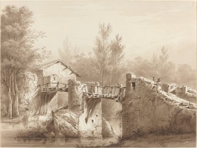 Eine Landstraße über eine alte Brücke von Jean Jacques de Boissieu