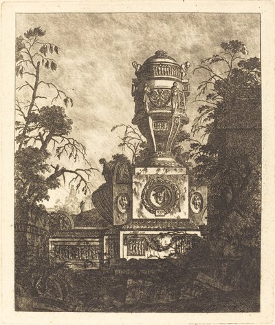 Vase auf einem Sockel mit drei grotesken Gesichtern von Jean Laurent Legeay