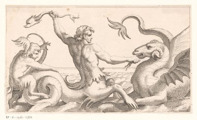 Triton im Kampf mit einem Seemonster von Jean Lepautre (attributed to)