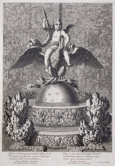 Brunnen mit einem Kind, das den Genius der königlichen Macht darstellt, von Pierre le Gros, in Versailles, 1677 von Jean Lepautre