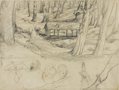 Waldinneres mit Strohhütte und andere Skizzen von Jean Louis André Théodore Géricault