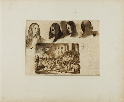 Vier Ansichten eines Frauenkopfes; eine Parade vor Louis XVIII von Jean Louis André Théodore Géricault