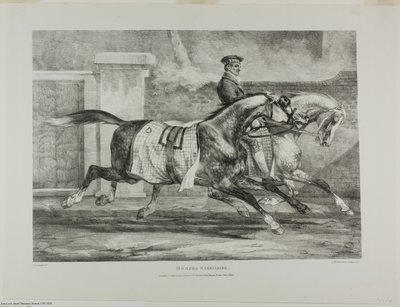 Pferde beim Üben, Tafel 6 aus Verschiedene Motive aus dem Leben und auf Stein gezeichnet (Die Englische Suite) von Jean Louis André Théodore Géricault