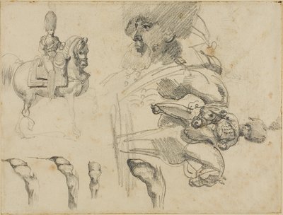 Skizzen von Pferden, Soldaten und Hufen von Jean Louis André Théodore Géricault