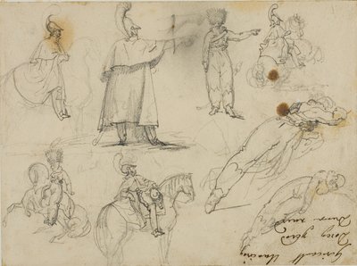 Skizzen von Soldaten und Pferden von Jean Louis André Théodore Géricault