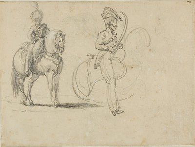 Skizzen eines berittenen Chasseurs und eines Kavallerieoffiziers mit gezogenem Säbel von Jean Louis André Théodore Géricault