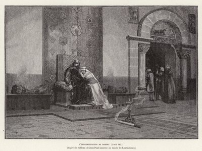 Die Exkommunikation von Robert. Exkommunikation von König Robert II. von Frankreich durch Papst Gregor V. wegen der Heirat mit Bertha von Burgund, seiner Cousine, 998 von Jean Louis Hamon