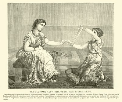 Frauen, die in einem Haus Wolle spinnen, antikes Rom von Jean Louis Hamon