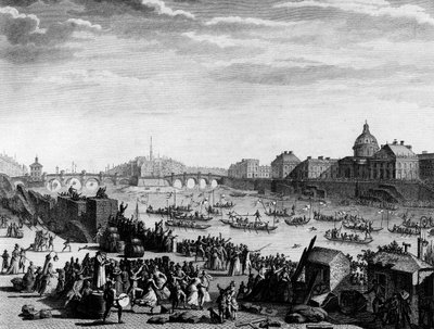 Französische Revolution: Fest in Erinnerung an die Föderation: Spiel auf der Seine in Paris am 18. Juli von Jean Louis II (after) Prieur