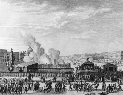 Französische Revolution: Freiwillige an der Pont Neuf in Paris, 22. Juli von Jean Louis II (after) Prieur