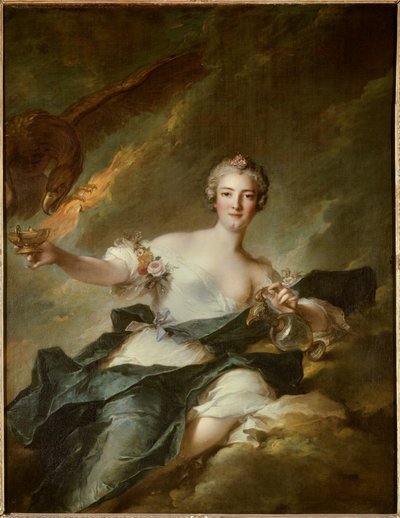 Porträt der Herzogin von Chaulnes, dargestellt als Hebe, Göttin der Vernunft (Anne Josephe Bonnier de la Masson, Ehefrau des Herzogs von Chaulnes) dargestellt mit einem Adler, der den Gott Jupiter symbolisiert. Gemälde von Jean Marc Nattie von Jean Marc Nattier