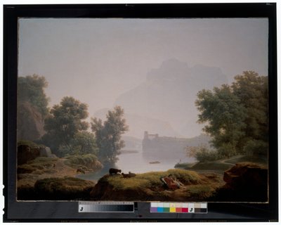 Morgen und Abend: Eine klassische Landschaft mit Hirten, dahinter ein Aquädukt von Jean Pierre Pequignot