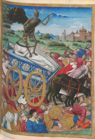 Der Triumph des Todes: der Tod von Laura. Miniatur aus Pétrarque, Les Triomphes von Jean Serpin