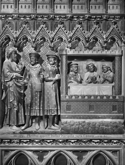 Kathedrale, Innenraum, Chorschranke, Jesus Christus erscheint zwei Jüngern auf dem Weg nach Emmaus, das Abendmahl in Emmaus, ca. 1340-51 von Jean and Jean Le Boutellier Ravy