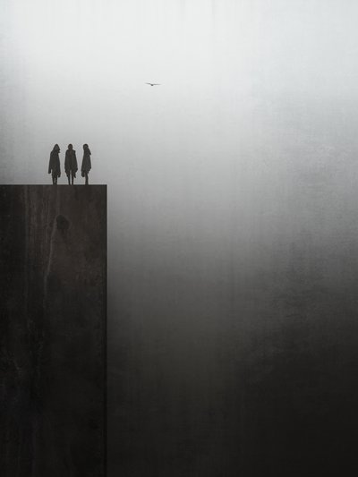 Drei Silhouetten Nebeliger Horizont von Jeffrey Hummel