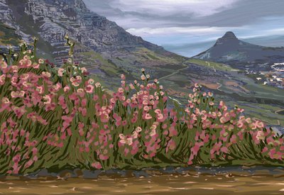 Rosa Blumen Bergpanorama von Jenna Alheit