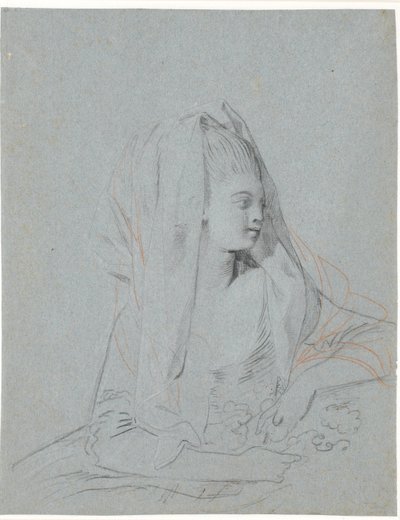 Studie einer sitzenden jungen Dame mit Blumen in den Händen und Schleier über dem Kopf von Jens Juel