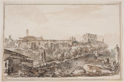 Stadtansicht mit Palast und Kirche umgeben von Mauer von Jens Petersen Lund