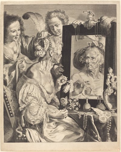Eine alte Frau am Toilettentisch von Jeremias Falck after Johann Liss after Bernardo Strozzi