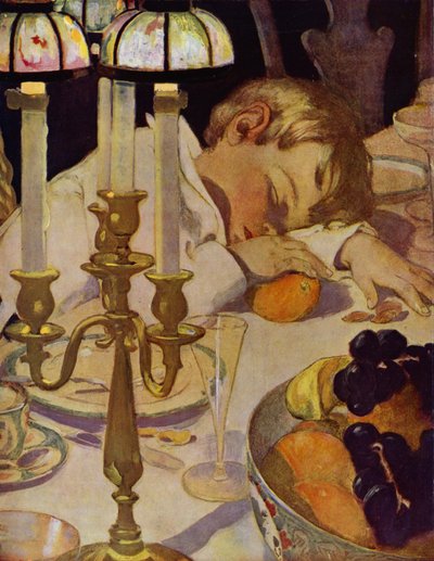 Robin legte seinen Kopf auf seinen Arm und schloss die Augen von Jessie Willcox Smith