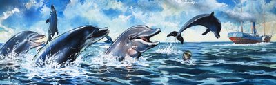 Junge schwimmt mit Delfinen von Jesus Blasco