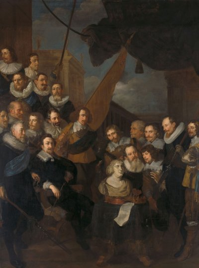 Amsterdamer Bürgerwehr des Bezirks XIX unter der Führung von Hauptmann Cornelis Bicker und Leutnant Frederick van Banchem, bereit für den Empfang von Marie de