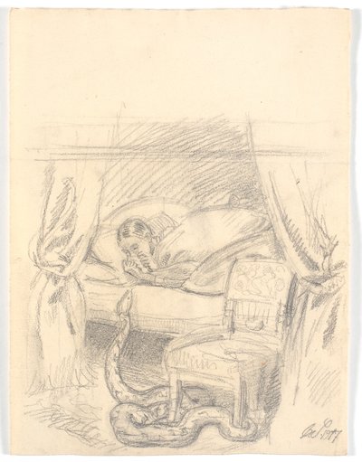Eine große Schlange ist auf dem Weg ins Bett zu einem Mädchen von Joakim Frederik Skovgaard