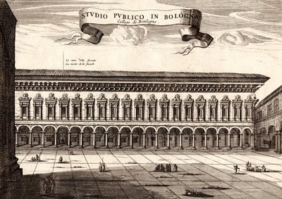 Der Archiginnasio-Palast, Bologna, Emilia-Romagna, Italien, Kupferstich von Joan Blaeu