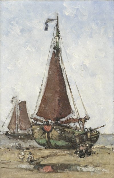 Fischereiboot mit stumpfem Bug am Strand von Joannes Barnardus Antonius Maria Westerwoudt