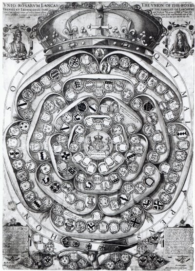 Die Vereinigung der Rosen der Familien Lancaster und York, 1589 von Jodocus Hondius