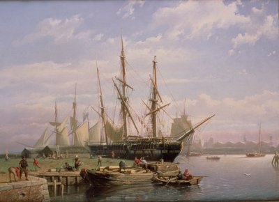 Niederländische Segelschiffe vor Anker in einer Flussmündung von Johan Adolph Rust