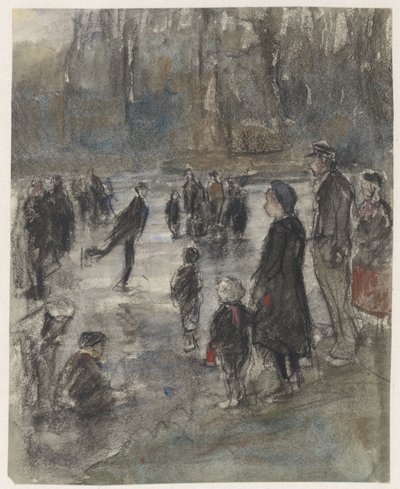 Eisvergnügen auf dem zugefrorenen Teich im Haagse Bos von Johan Antonie de Jonge