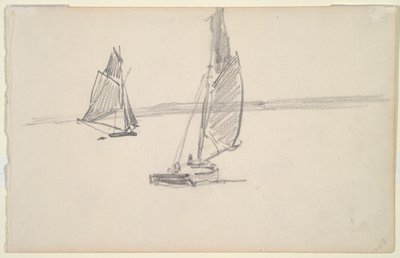 Zwei Fischerboote auf ruhigem Wasser (recto); Zwei Segelboote auf ruhigem Wasser (verso) von Johan Barthold Jongkind