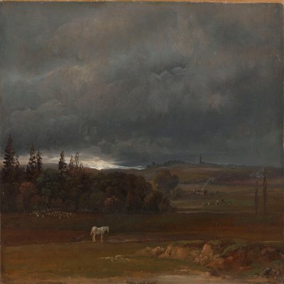 Acker bei Dresden mit weißem Pferd von Johan Christian Dahl