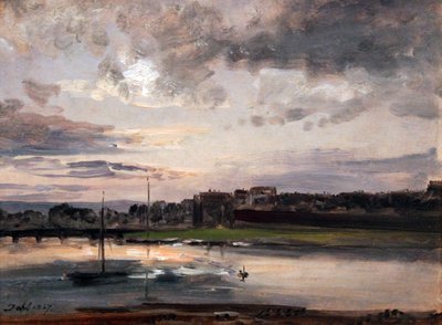 Die Elbe und Dresden Neustadt im Abendlicht von Johan Christian Dahl