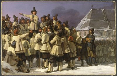König Gustav Vasa von Schweden spricht zu den Männern aus Dalarna in Mora von Johan Gustaf Sandberg