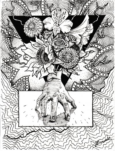 Surreale Hand-Blumen-Reflexion von Johan Liewendahl