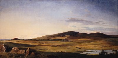 Landschaft von Seeland. Blick von Bjerresø Mark Richtung Vejrhøj und Dragsholm Schloss von Johan Lundbye