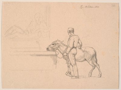 Ein Mann mit einem Esel an einem Brunnen von Johan Thomas Lundbye