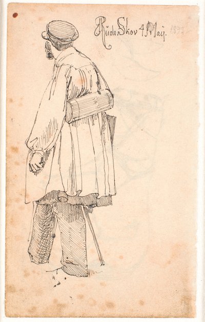 P.C. Skovgaard mit Botanisiertrommel, stehend und von hinten gesehen von Johan Thomas Lundbye