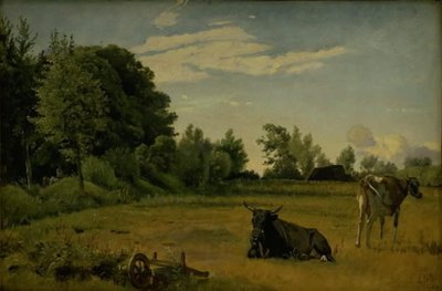 Zwei Kühe auf einem Feld bei Vognserup Manor, Seeland von Johan Thomas Lundbye
