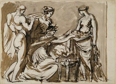 Blumenopfer, Skizze für ein Relief in Terrakotta von Johan Tobias Sergel