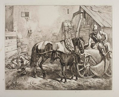 Russischer Gepäckwagen vor einem Haus von Johann Adam Klein