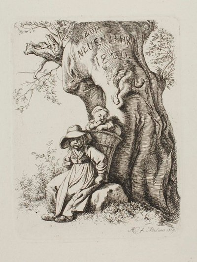 Zum neuen Jahr 1820. Bauersfrau mit einem Kind von Johann Adam Klein