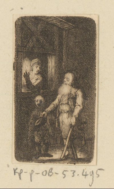 Kreupele alte Bettler mit Junge und Frau vor Fenster von Johann Andreas Benjamin Nothnagel